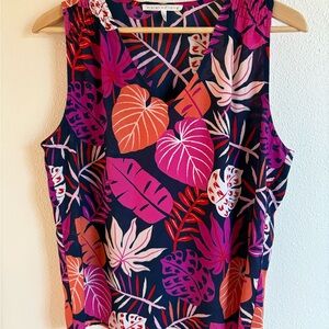 Violet & Claire Women's Leaf Print Tank Top - Navy and Pink